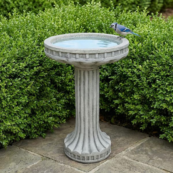 Modern Series 24 in. H Gray Fibre-Reinforced Concrete Bird Bath for Garden, Patio, Backyard, Lawn