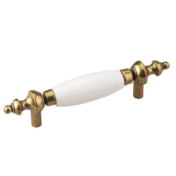 Richelieu Hardware Cherbourg Collection 3 in. (76 mm) White and Antique English Traditional Cabinet Bar Pull