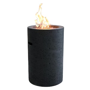 Lava Tube 27.6 in. x 18 in. Grey Round Concrete Propane Fire Pit Column with Electronic Ignition Cover and Lava Rock