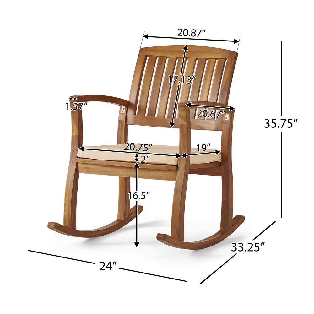 Teak Finish Acacia Wood Rocking Chair with Cream Cushion