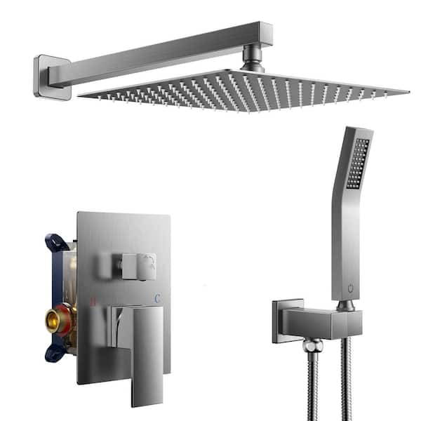 ANZA 12 in. 2-Jet High-Pressure Rainfall Bathroom Shower System in Brushed Nickel with Square Head and Handheld Showe
