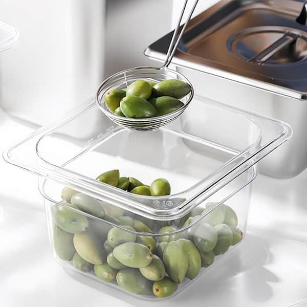 7 in. x 6.5 in. x 4 in. Polycarbonate Food Pans with Lids for Kitchen Restaurant Food Prep, Clear (6-Pack)