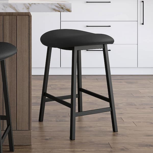 Winston 30.5 in. Black Faux Leather / Black Metal Bar Stool