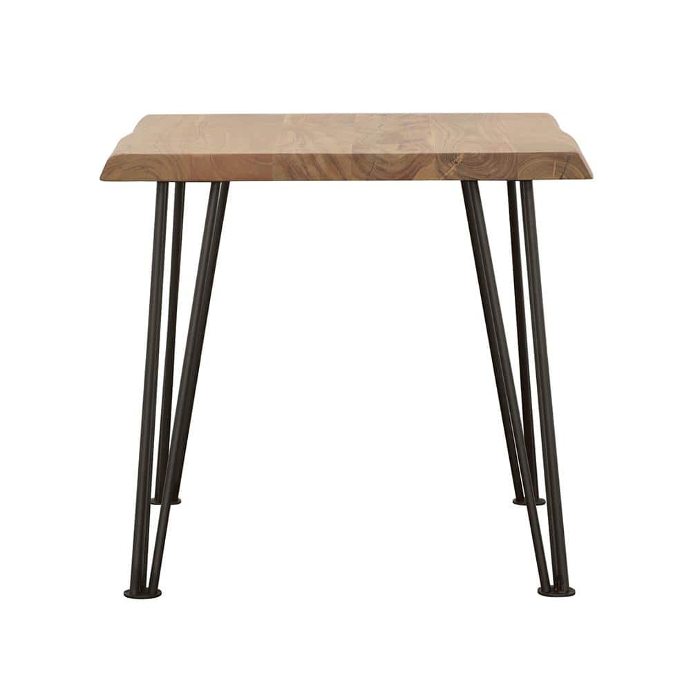 Acacia Wood and Black Metal Square End Table with Hairpin Legs