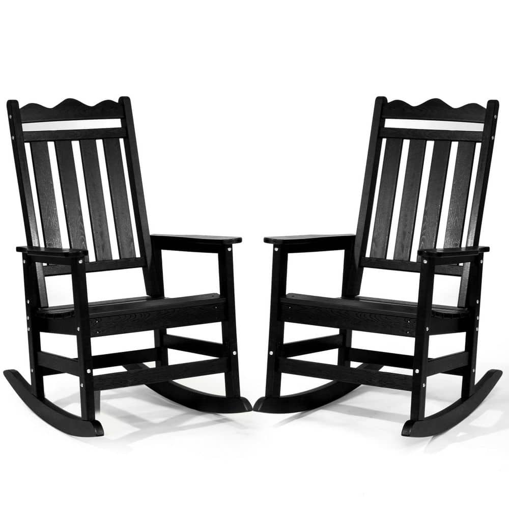 PASAMIC Set of 2 Black HDPE Plastic Patio Outdoor Rocking Chair Pre ...