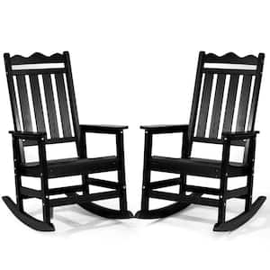 Set of 2 Black HDPE Plastic Patio Outdoor Rocking Chair Pre-Assembled