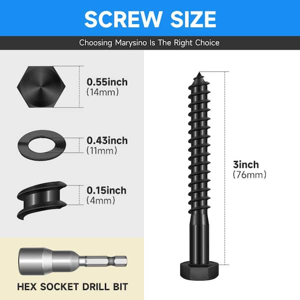 3/8 in. x 3 in. Black Oxide Stainless Steel Hex Button Head Lag Screw (10-Pack)