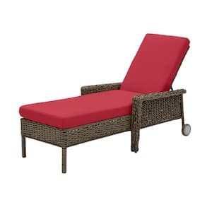 Laguna Point Brown Wicker Outdoor Patio Chaise Lounge with CushionGuard Chili Red Cushions