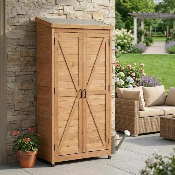 JUJABU Gold Outdoor Vertical Cabinet, Wood Storage Chest with
