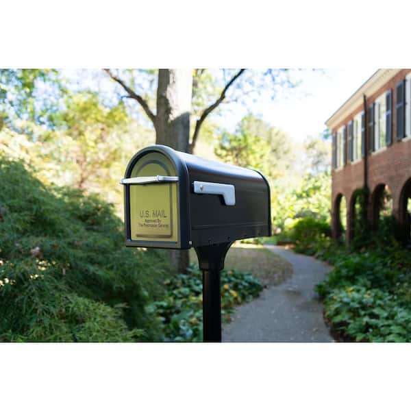 Chadwick Black, Medium, Steel, Post Mount Mailbox with Nickel Handle and Flag