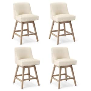 26 in. Wood 360 Free Swivel Upholstered Bar Stool with Back, Performance Fabric in Beige (Set of 4)