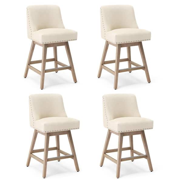 LUE BONA 26 in. Wood 360 Free Swivel Upholstered Bar Stool with Back, Performance Fabric in Beige (Set of 4)