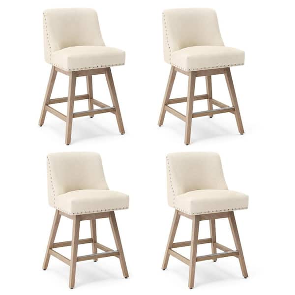 26 in. Wood 360 Free Swivel Upholstered Bar Stool with Back, Performance Fabric in Beige (Set of 4)