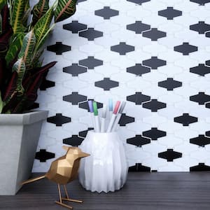 Crossroads White and Black 10.24 in. x 10.83 in. Geometric Glossy Glass Mosaic Tile (7.7 sq. ft./Case)