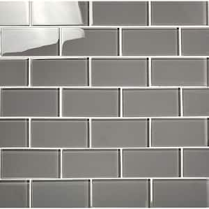 Modern Pebble Gray 3 in. x 6 in. x 8 mm Glossy Glass Subway Wall Tile (8.75 sq. ft./Case)