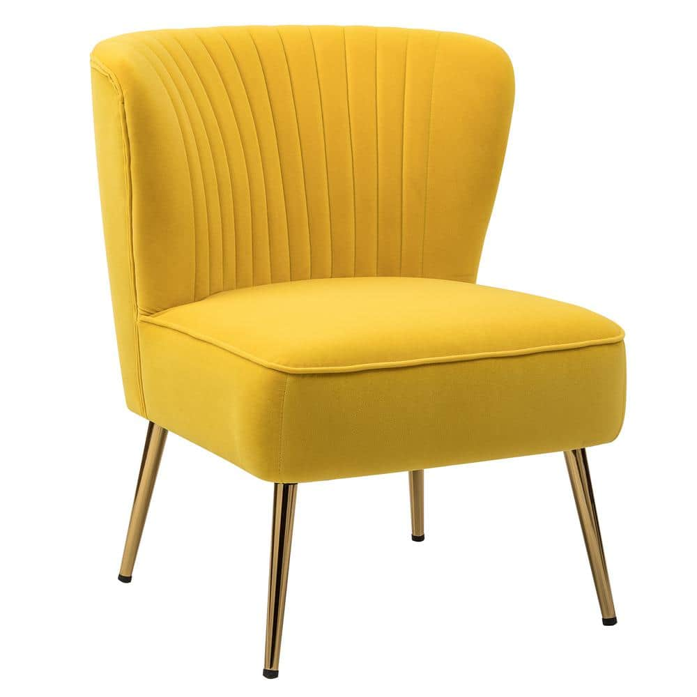 JAYDEN CREATION Monica Modern Yellow Velvet Comfy Living Room Side 