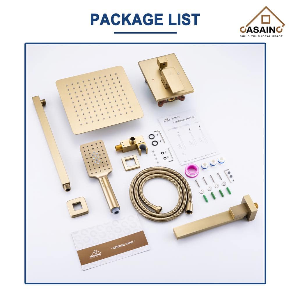 Brushed Gold 12" Wall Mount Shower System with Handheld Spray
