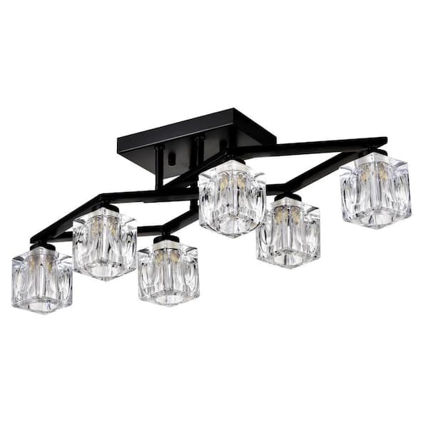 ATRPLAN TRADING Ceiling Light 52 in. Width 6-Bulbs Required Matte Black Fixture Modern Smart Home Flush Mount With Glass, G9 1-Package