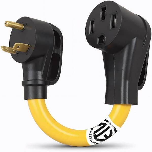 NEMA TT-30P to 14-50R Adapter Cord 1ft. 10AWG/3C Pure Copper STW 30 Amp 125V RV Marine Extension Cord with Locking Plug