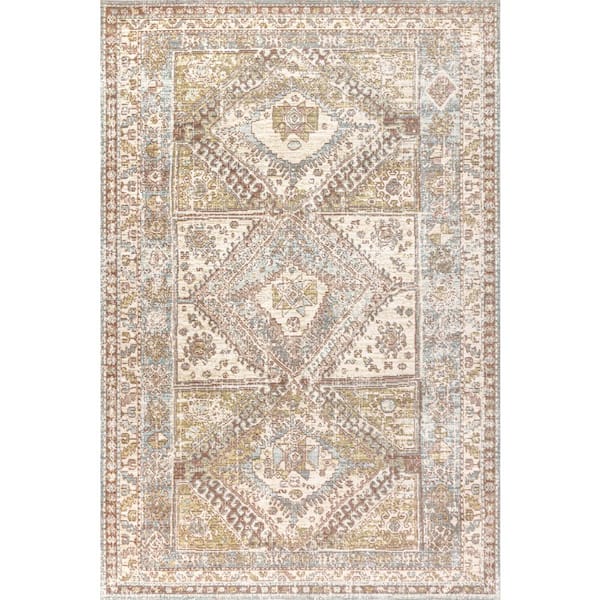 Darija Ornate Geometric Medallion Light Blue/Ivory 5 ft. 3 in. x 7 ft. 7 in. Area Rug