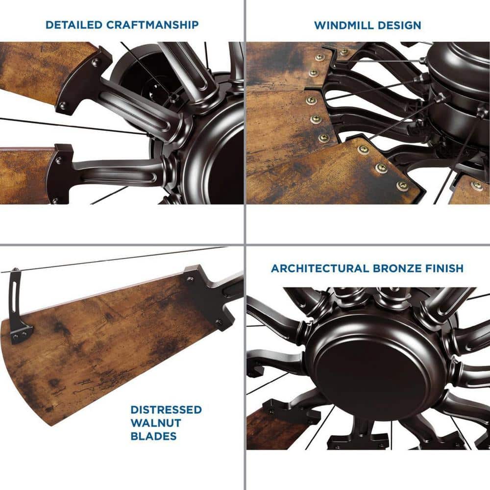 52-Inch Architectural Bronze Farmhouse Windmill Ceiling Fan with Remote