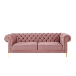 Journie Collection 38.5 in. Wide Flared Arms Velvet Upholstery Traditional Straight Shaped Button Tufted Sofa in Orange