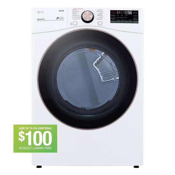 LG 7.4 Cu. Ft. Vented SMART Stackable Gas Dryer in White with TurboSteam and Sensor Dry Technology
