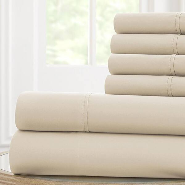 Modern Threads Solid 6-Piece Microfiber Sheet With Antimicrobial Finish Tan Full