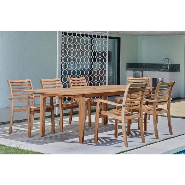 Unbranded Clarisse 7-Piece Teak Rectangular Outdoor Dining Set with Built-In Extension