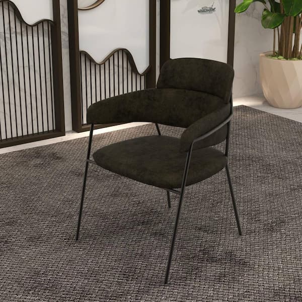 Leisuremod Upholstered Dining Chair in Leather with Powder-Coated Stainless Steel Legs Axis Collection in Charcoal