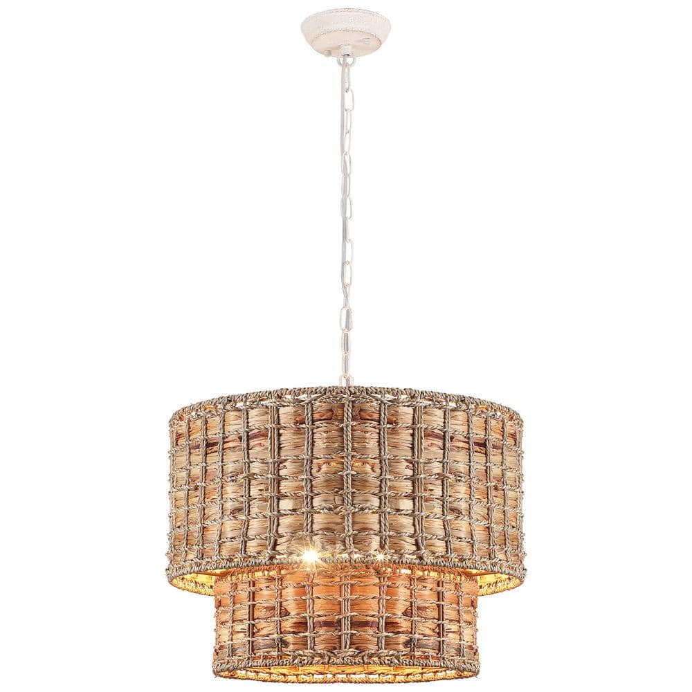 18.9 in. 5-Light Distressed White Rope Drum Chandelier Light for Dinning Room with No Bulbs Included price history on PriceWatchPro