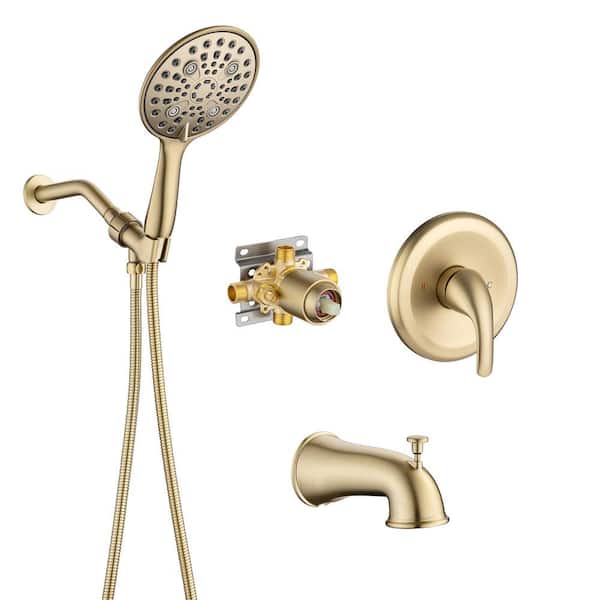 RAINLEX Detachable Single-Handle 6-Spray Round High Pressure Shower Faucet with Shower Head in Brushed Gold(Valve Included)