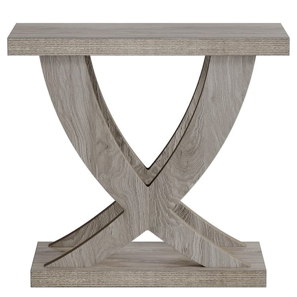 BYBLIGHT Kerlin 23.62 in. Grey Rectangle Wood End Table with X Shape Base
