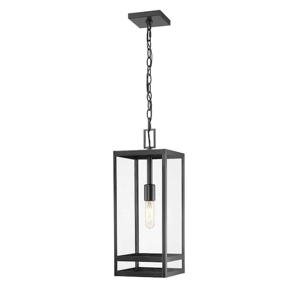 Unbranded Nuri 1-Light Black Outdoor Chandelier with Clear Glass Shade