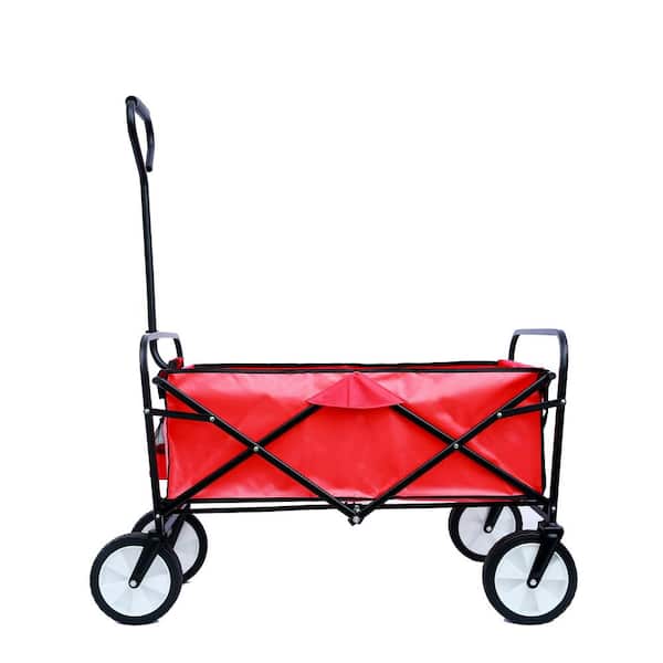 HOMEFUN 4.7 cu. ft. Steel Folding Garden Shopping Beach Cart in Red