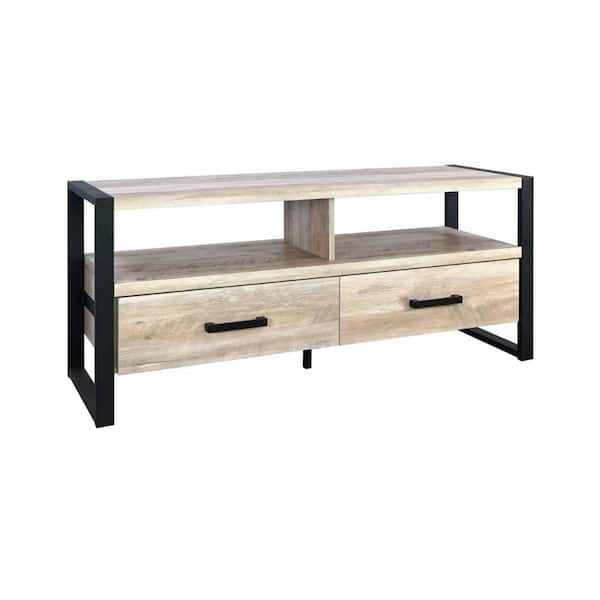 Benjara 47.25 in. Brown and Black Wood TV Stand Fits TVs up to 50 in. with 2 Drawers