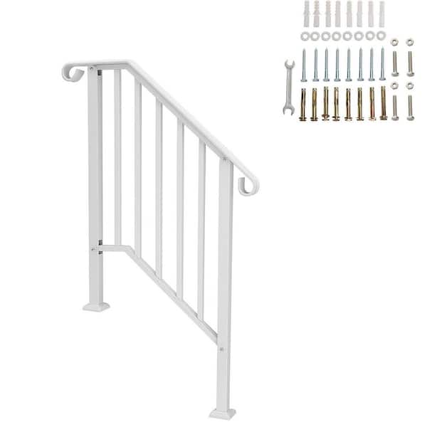 Wrought Iron Handrails for Outdoor Steps Adjustable Stair Railing Kit 1 to 4 Steps White Rust-Resistant Secure Grip