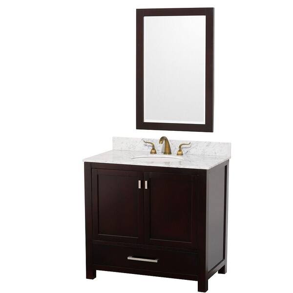 Wyndham Collection Abingdon 37 in. Vanity in Espresso with Marble Vanity Top in White Carrera with White Basin and Mirror-DISCONTINUED