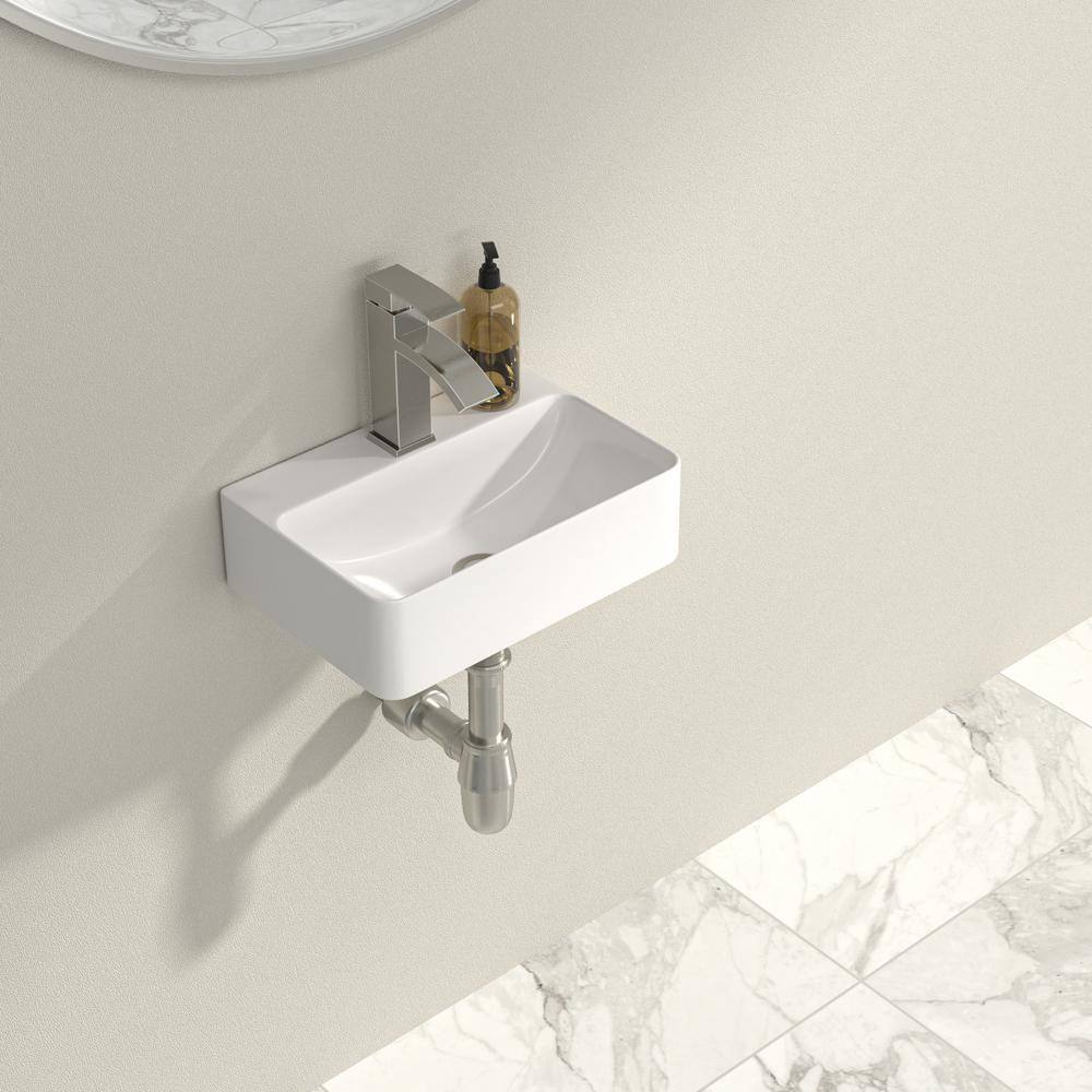 White Gloss Ceramic Rectangular Wall-Mount Bathroom Sink