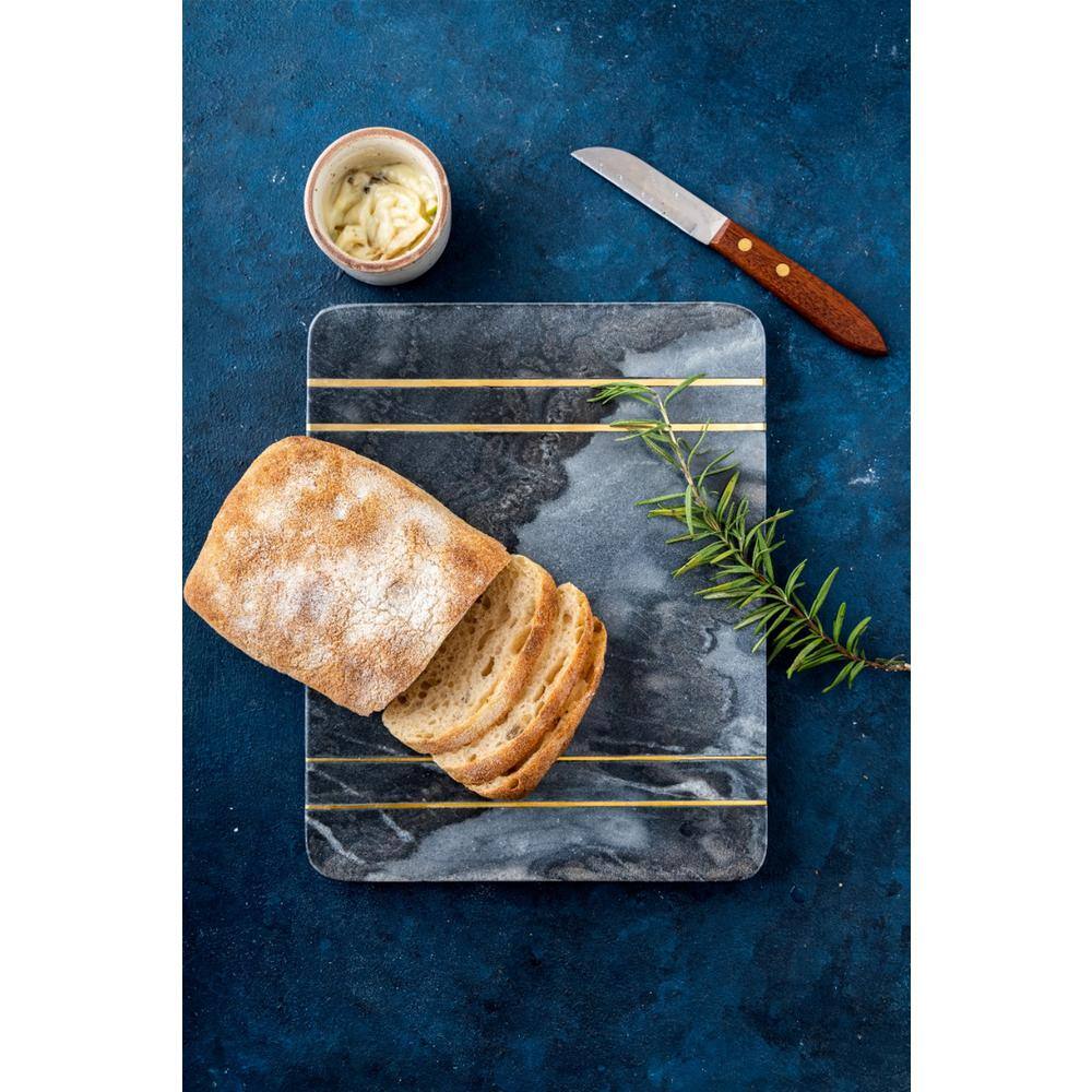 Dark Gray Marble and Brass Inlay Rectangular Pastry Board