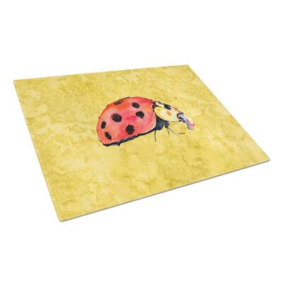 Lady Bug on Yellow Tempered Glass Large Cutting Board