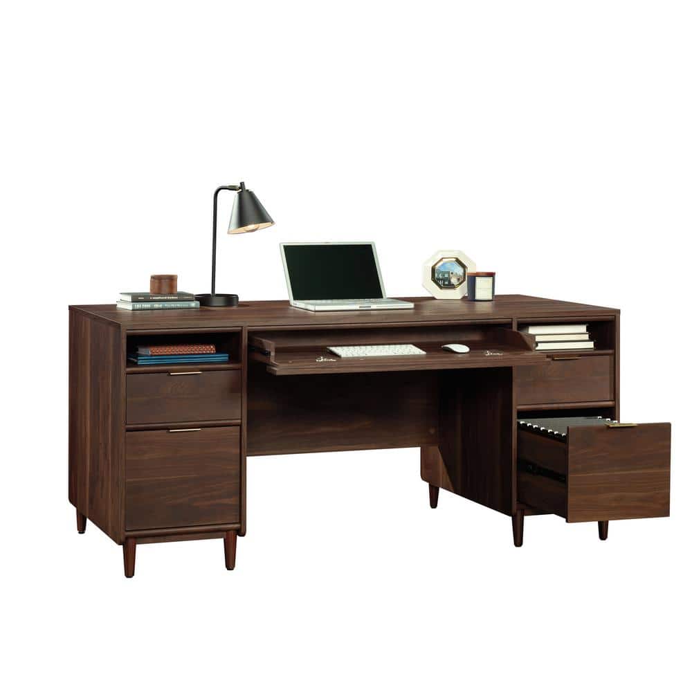 Grand Walnut Executive Desk with Drawers and Filing Cabinet