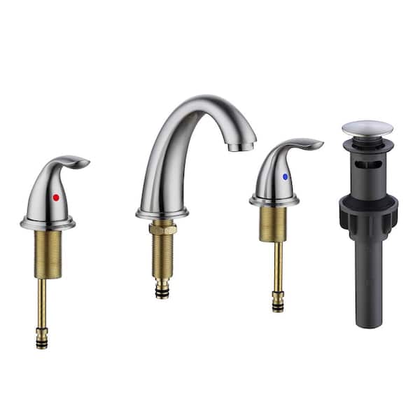 Unbranded Modern 8 in. Widespread Double Handle Bathroom Faucet for Sink 3 Hole with Pop Up Drain Assembly in Brushed Nickel