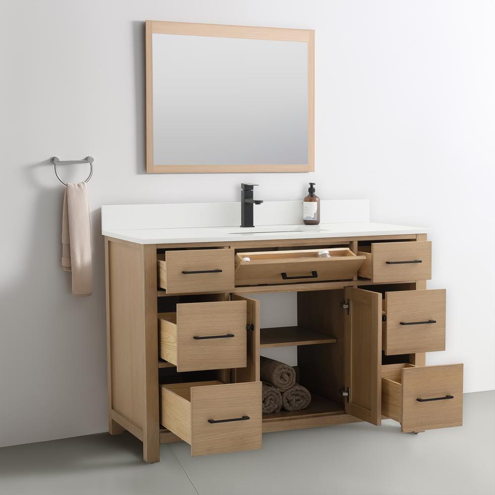 Jacklyn 49" White Oak Freestanding Bath Vanity with Ceramic Basin