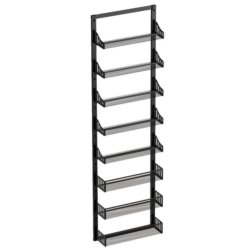 8-Tier Black Over Door or Wall Mount Pantry Organizer with Adjustable Baskets for Kitchen/Bathroom Storage