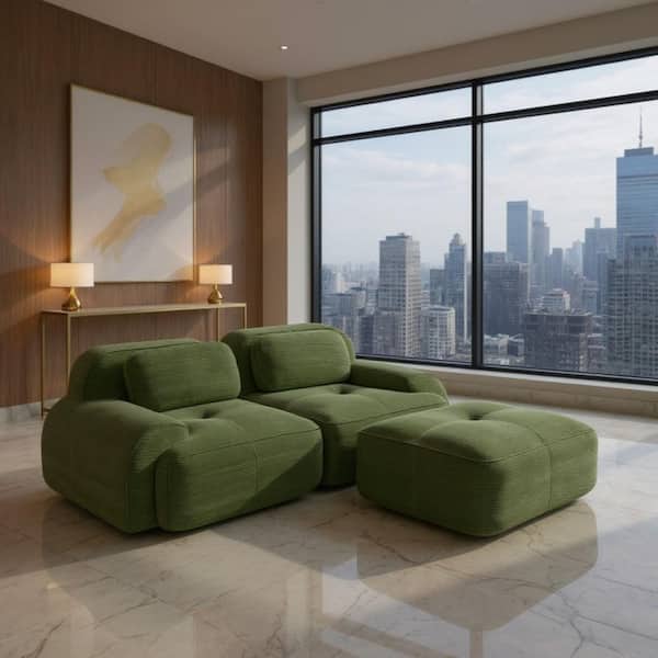 SMZO 81.8 in. Rolled Arm 2 Pieces Corduroy Modular Sectional Sofa, Adjustable Backrest, 2-Seat, in. Forest Green