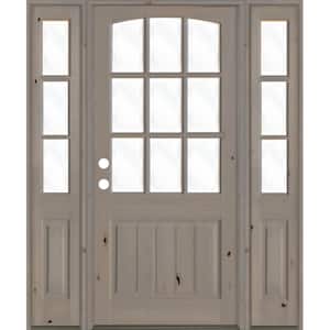 60 in. x 96 in. Knotty Alder Right-Hand/Inswing 9-Lite Clear Glass Grey Stain Wood Prehung Front Door with Sidelites