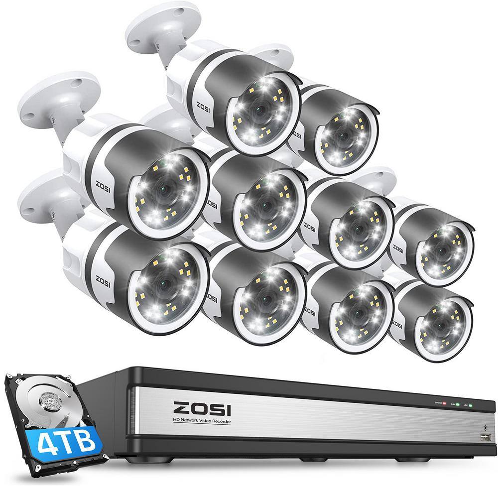 ZOSI 16Channel 5MP POE 4TB NVR Security Camera System with 10Wired