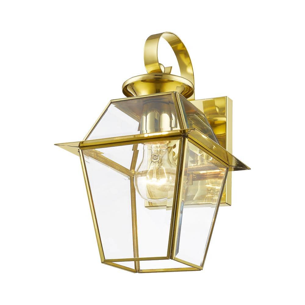 Elegant Westover Outdoor Wall Lantern in Polished Brass with Clear Glass