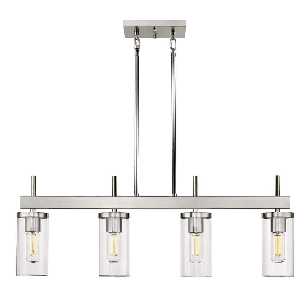 Winslett 35" Silver Pewter Linear Pendant with Ribbed Clear Glass